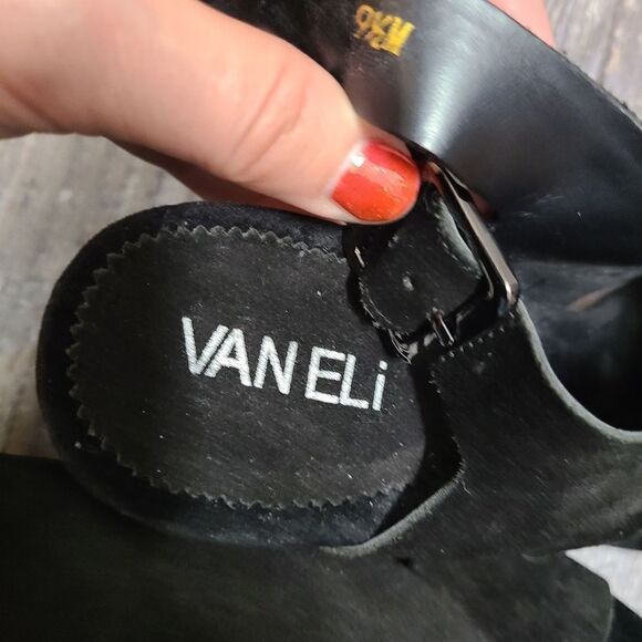 Vaneli Black Suede Thick Strappy Heeled Sandals - Picture 9 of 10